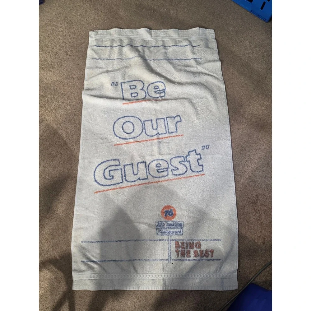 Vintage Union 76 Gas Station Towel Be Our Guest Auto Trucking Restaurant‎ White